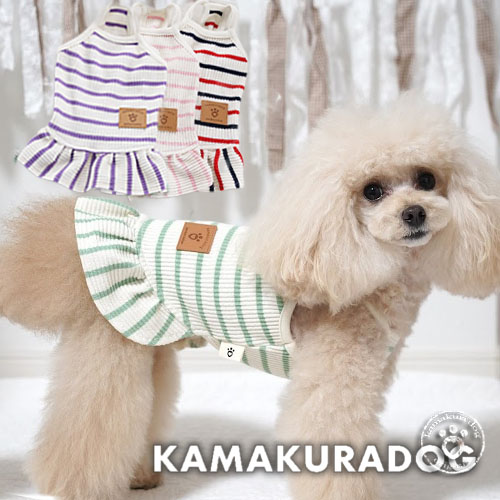 犬服 No.197 トリコロールボーダー×デニムワンピース ハンドメイド