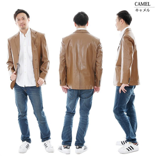 有名ブランド ラム革 テーラードジャケット 3つボタン メンズ ブラック