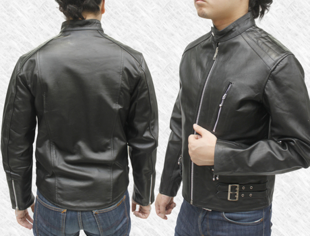 牛革 シングルライダースジャケット メンズ UKタイプ ブラック S/M/L
