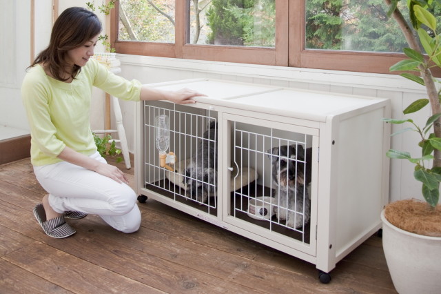 ペットケージハウスAS120] 小型犬用 スライド屋根付き キャスター付き