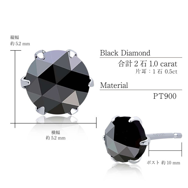 ピアス 両耳 ブラックダイヤモンド 計 1ct ローズカット 6本爪