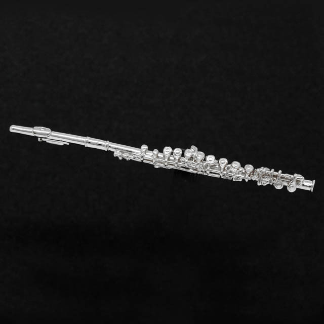 SV925 シルバー ブローチ 《フルート》 Rhメッキ仕上 ☆ 音楽雑貨