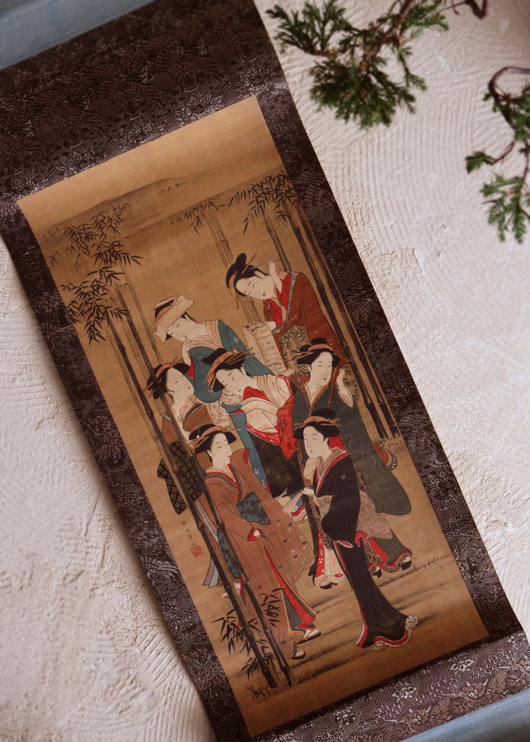 掛軸□春画 日本画 浮世絵 絹本 時代 茶掛け 浮世絵 美術品 骨董品□C