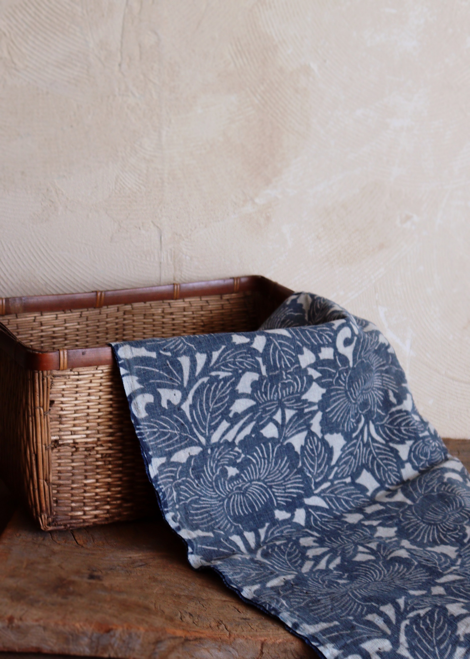 タイ 族 ブランケット ストール インディゴ 藍染 刺繍 骨董