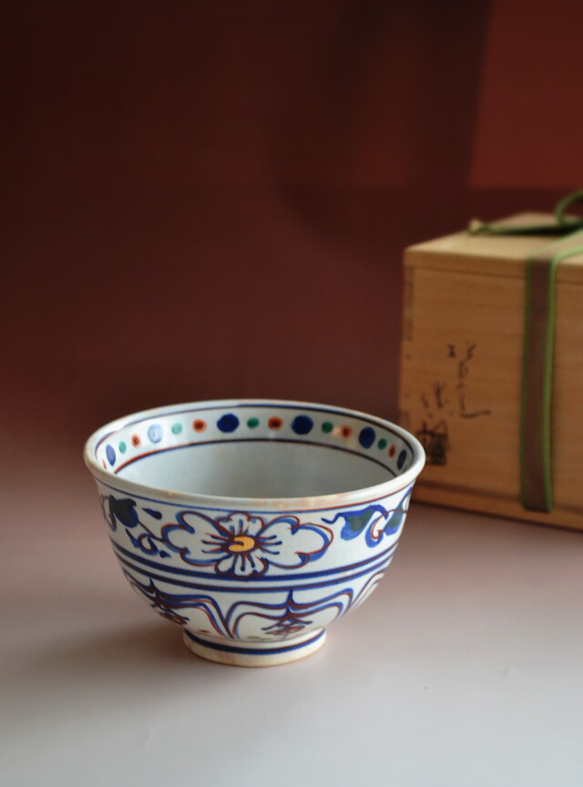 Antique Sam's Collection 五山窯 林淡幽作 藍彩金襴手茶碗