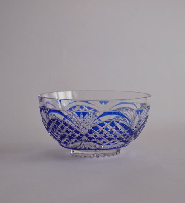 XG339カメイガラス・藍被硝子・薩摩切子・猪口・蓋付子付・友箱・酒器