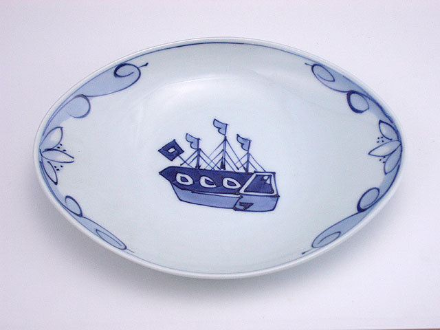 オランダ船舟型銘々皿 しん窯 青花