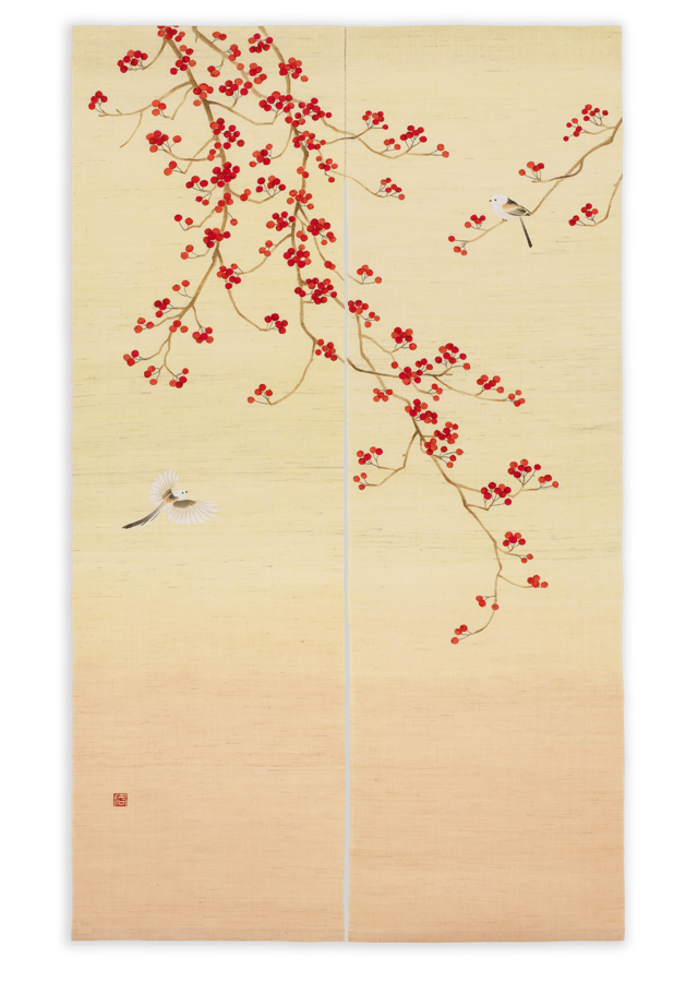 手描き麻暖簾【秋知草】手染め 麻のれん 巾82×178cm 一点物