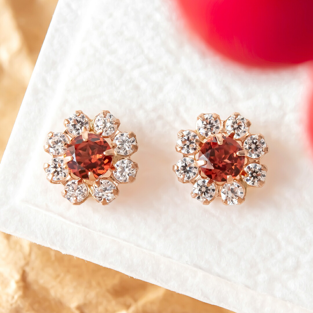 未使用 K10 PG アメジスト ガーネット ピアス ダブルストーン 刻印