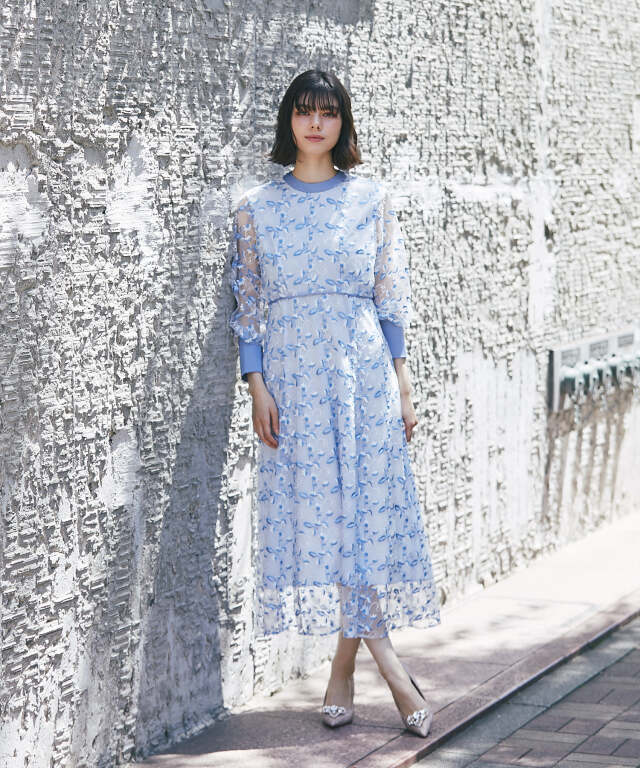 低身長高身長2サイズ展開オーガンジー刺繍ドレス 【品番:so1-212