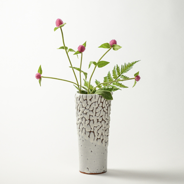 萩焼(伝統的工芸品花入鬼白松筒形桂