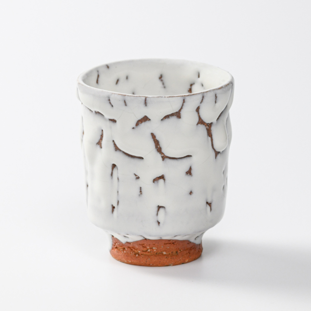 萩焼(伝統的工芸品)湯呑小鬼白松筒線彫