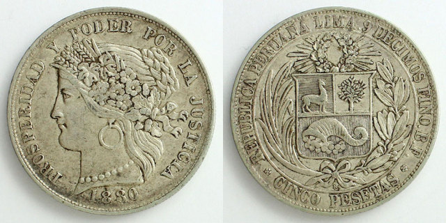 1871年 スペイン 5ペセタ銀貨 アマデオ1世 実測24.73g 本物級 銀貨】1871