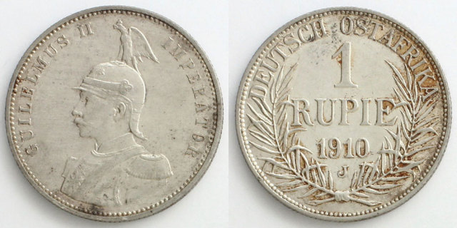 ドイツ領東アフリカ 1910 1ルピー銀貨 ヴィルヘルム2世