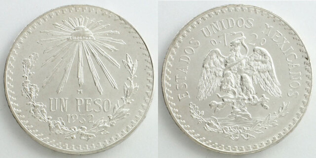 メキシコ 1932 1ペソ銀貨 リバティキャップ