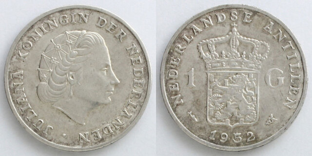 オランダ領アンティル 1952 1グルデン銀貨 ユリアナ女王