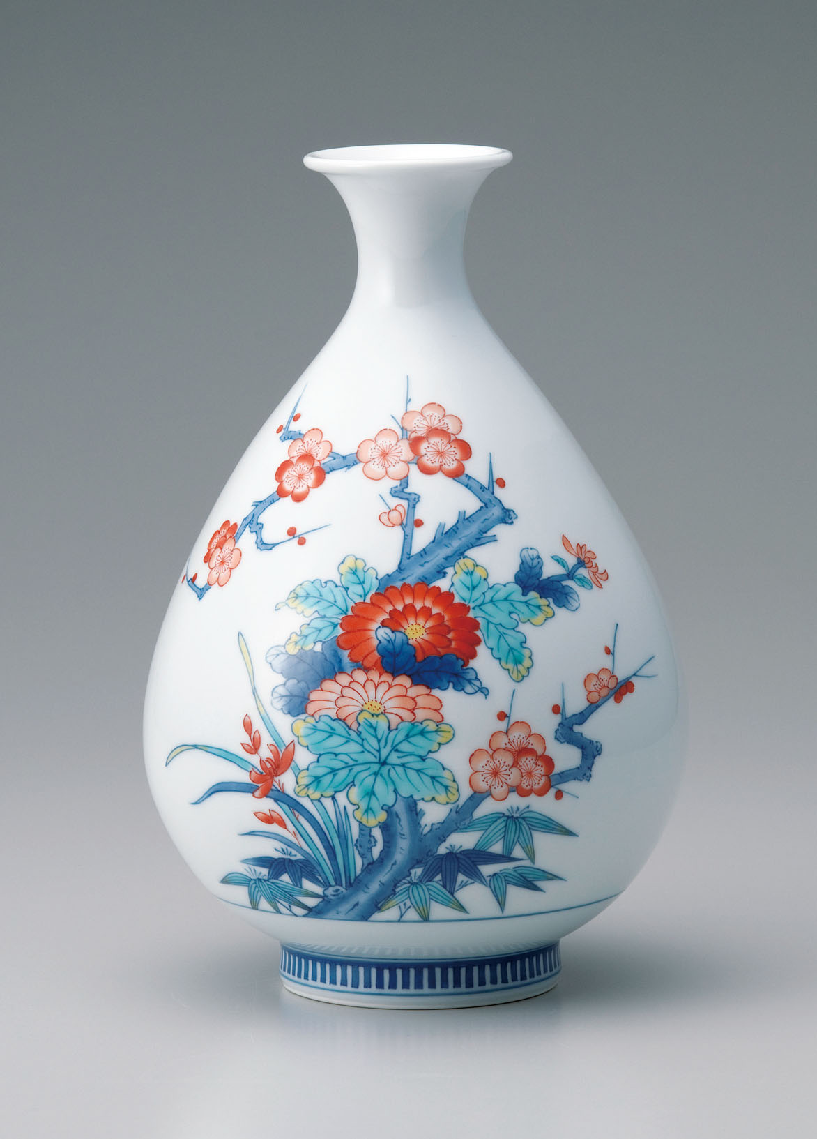 1674 古伊万里大明嘉清年製銘雲鶴文色絵大徳利花瓶時代物