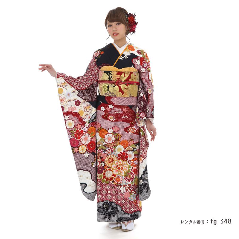 銀通し 刺繍 百合 薔薇模様 振袖 晴れの日 成人式 卒業式 着物 115p