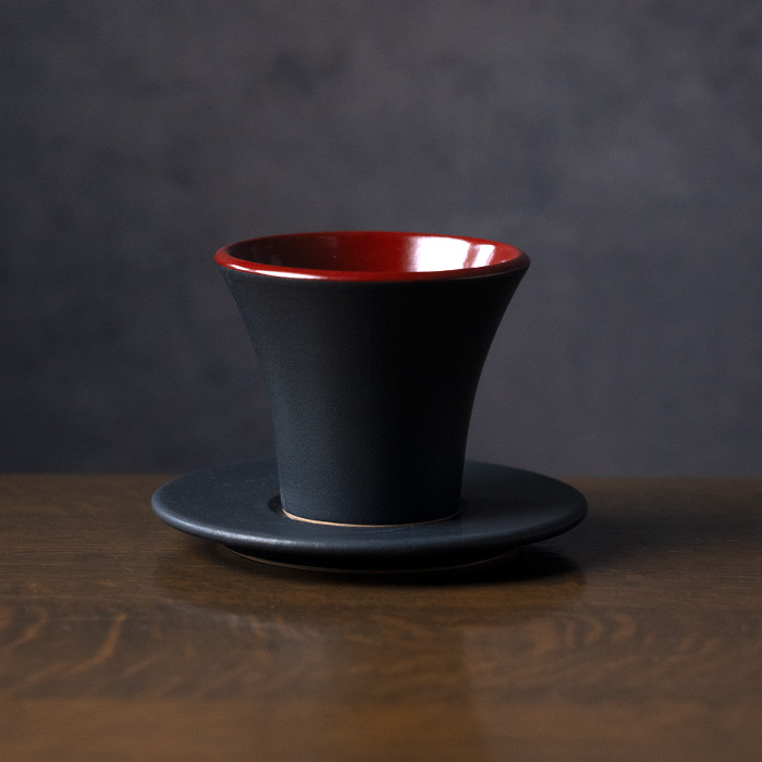 和食器 黒釉赤彩コーヒーカップ 作家「森野知子」