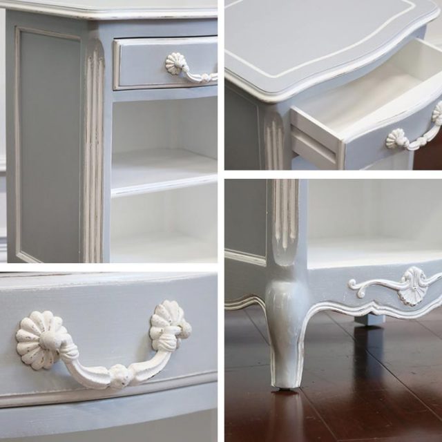 フランス カントリーコーナー サイドテーブル ホワイトグレー