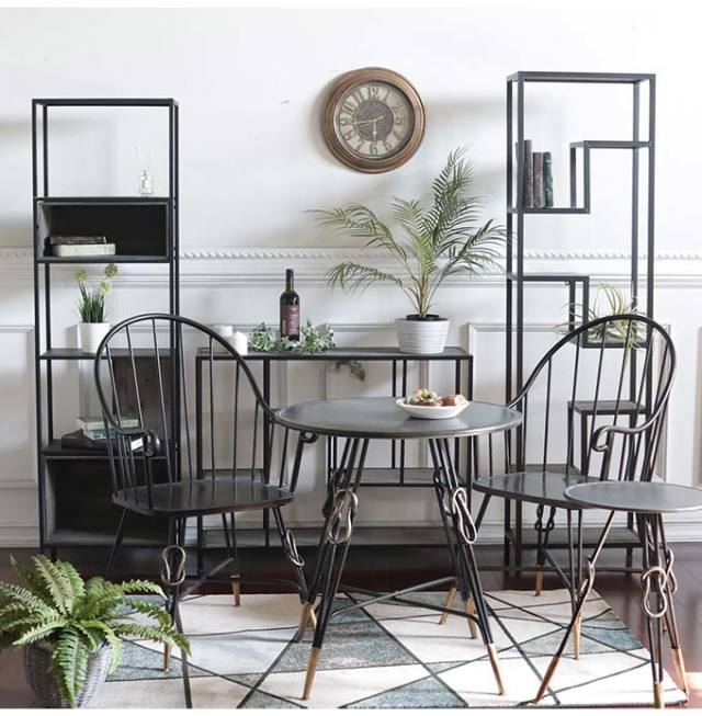 ヴィンテージスタイル アイアンチェア ブラック (男前インテリア