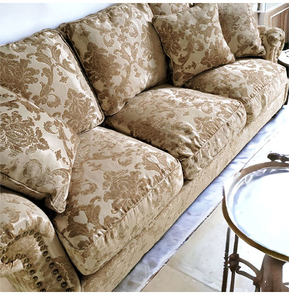 輸入家具 フェザークッションソファ 三人掛け ゴールドベージュ