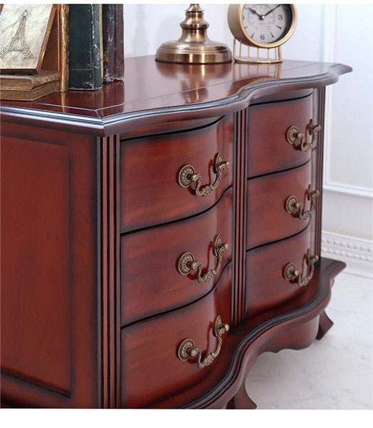 EFK85 イタリア製 象嵌細工 猫脚 3段チェスト 大理石トップ 木彫刻