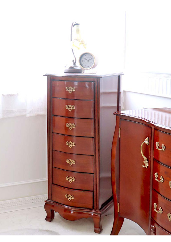 チェスト 木製 おしゃれ アンティーク調 7段 スリム リビング 完成品