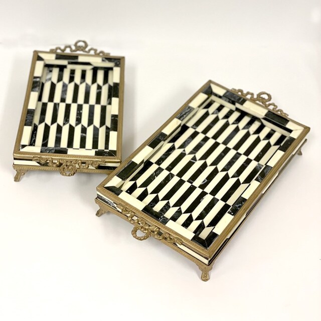 2枚セット】真鍮フレーム アンティーク調 トレイ｜Y-KAGU(輸入家具屋