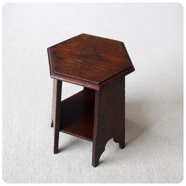 イギリス アンティーク 六角形ミニテーブル/オーク材/無垢/英国家具