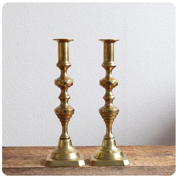 英国アンティーク木製キャンドルスタンド2本/ろうそく立て/蝋燭(84-268)