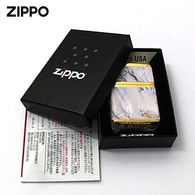 Zippo ジッポー 大理石調 ホワイトマーブル ジッポ ロゴ 金メッキ