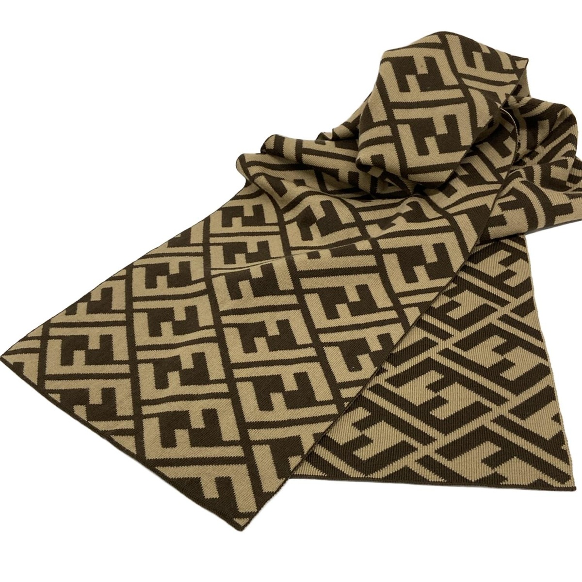 フェンディ マフラー - ダークブラウン×ベージュ ズッカ柄 ウール