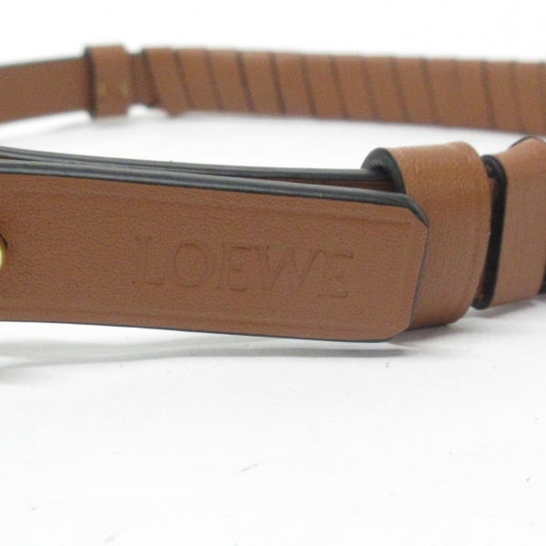 ロエベ ストラップ美品 ウーブン スパイラル ブラウン レザー