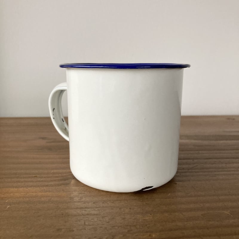 U.S.A.ヴィンテージ ホーローマグカップ／ホワイト×ネイビー