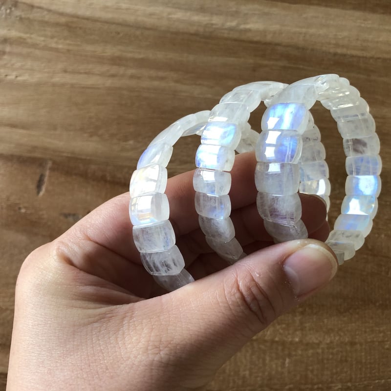 ホワイトラブラドライト（インド産）レクタングルブレスレット（S