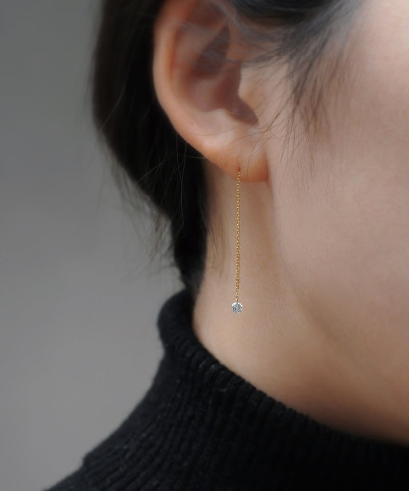 anq.】K18・レーザーホール 0.22ct ダイヤモンド アメリカンピアス