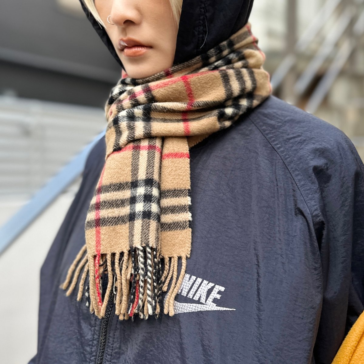 BURBERRY バーバリー ネイビー ノヴァチェック ラムウール マフラー