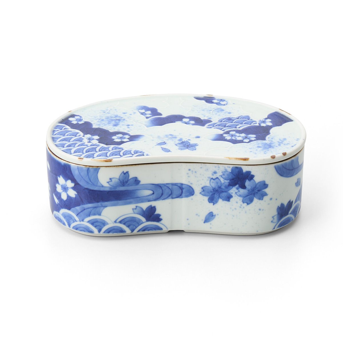 福泉窯 染付桜青海波繭型陶箱 | 高級美術有田焼 柳屋