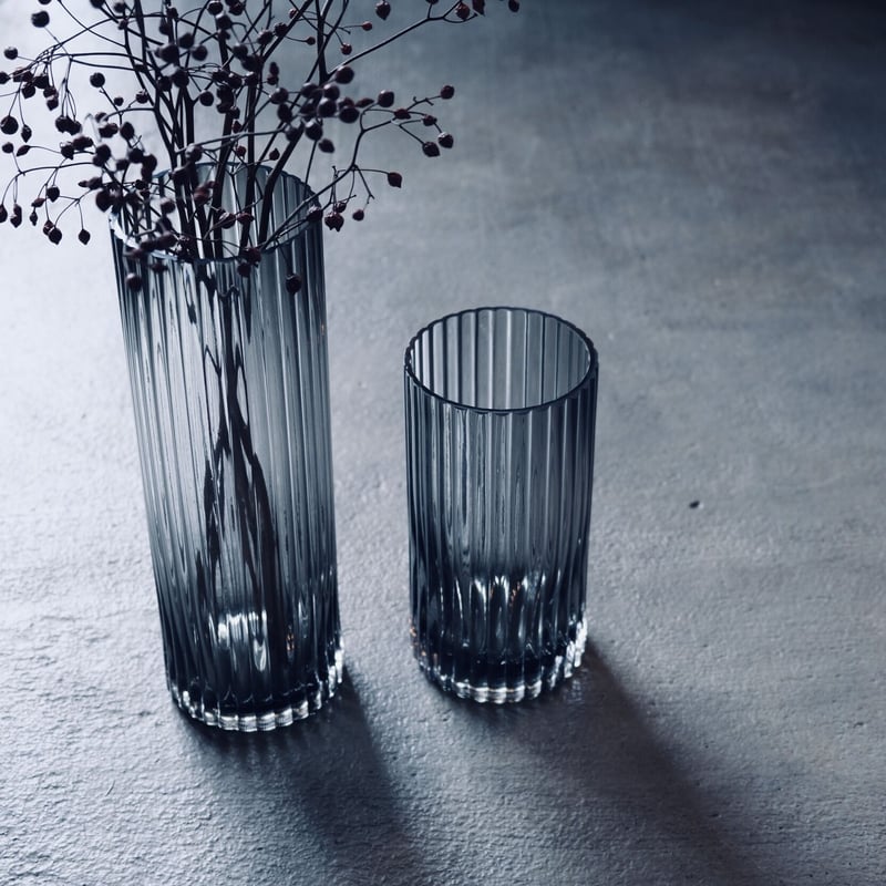 ローマングラス 青と黒のストライプ模様 ガラス花瓶 【公式通販】