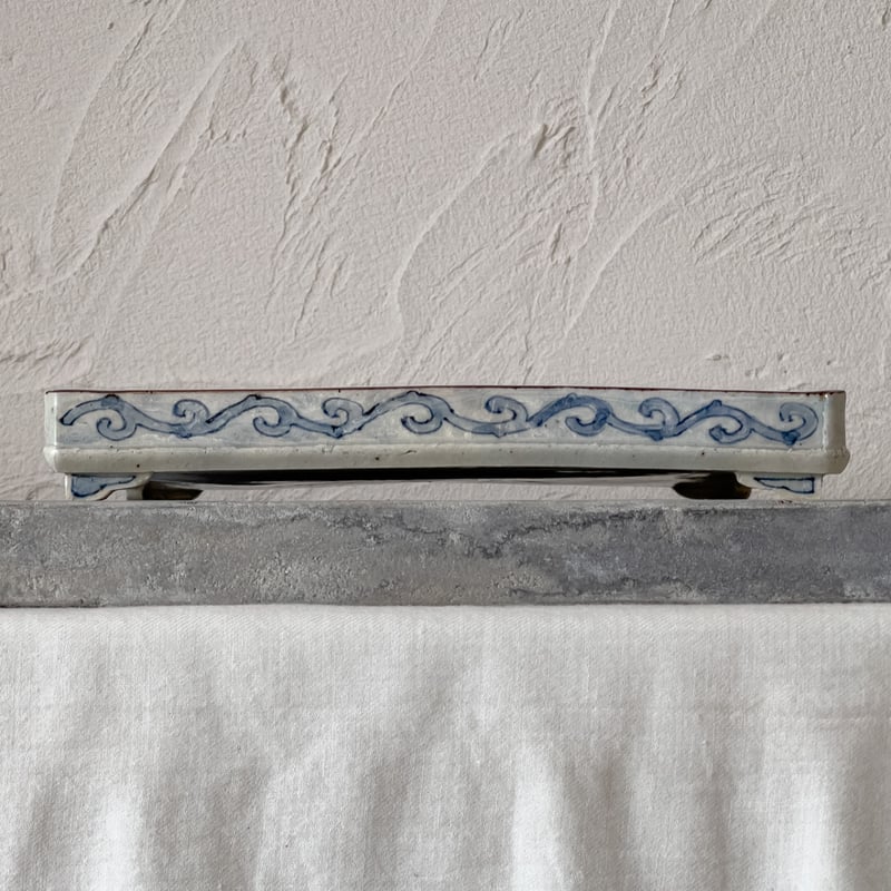 染め付け屏風形剣岳絵図角皿5客