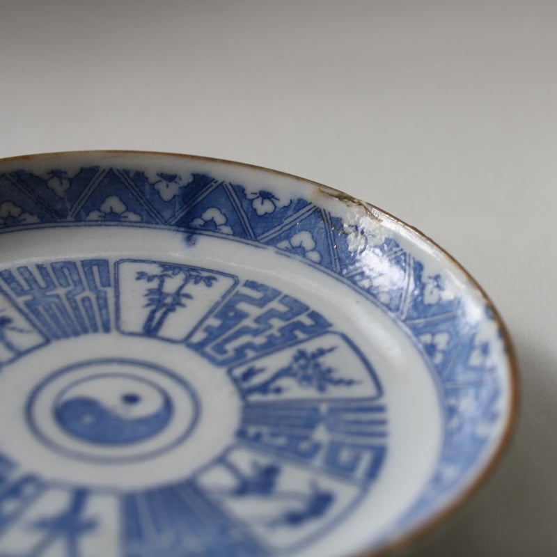 古伊万里 型紙摺印判 八角豆皿 5枚組 金直し有 古伊万里 型紙摺印判