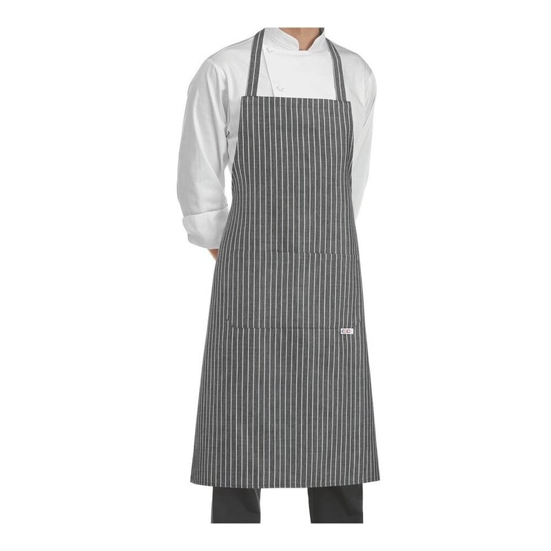 イタリア製】胸付きシェフエプロン グレーストライプ（ストライプ柄