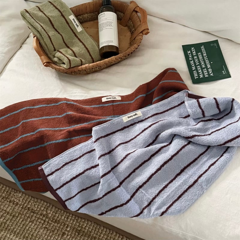 クラシック ストライプ フェイスタオル 全4色 綿 100% 吊り下げ コーマ