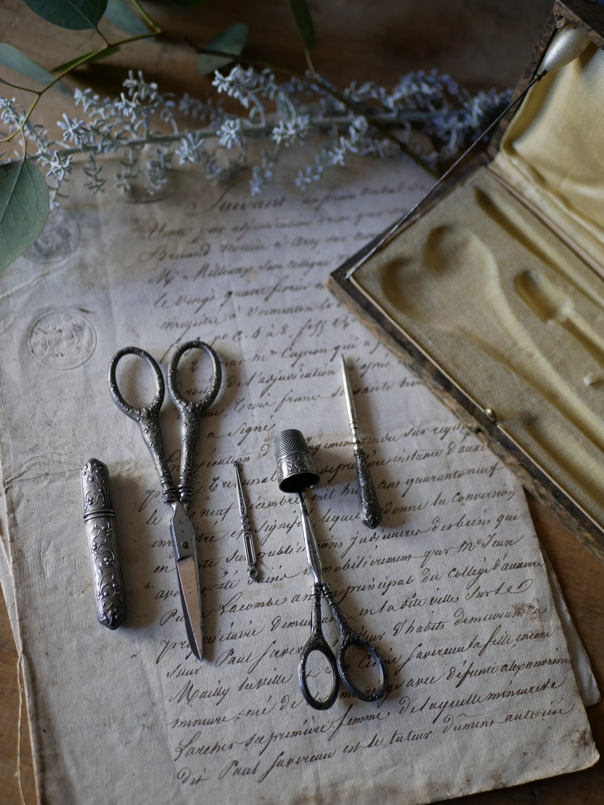 裁縫道具 セット 宿り木 ヤドリギ フランスアンティーク アンティーク