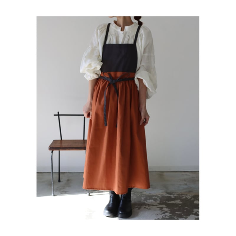 リネンエプロン】周りと差のつくそのままお出かけバイカラーコットン