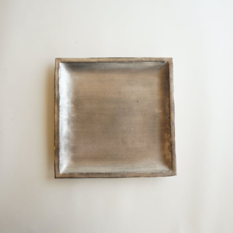 備前焼銀彩四方角皿 備前焼銀彩四方角皿