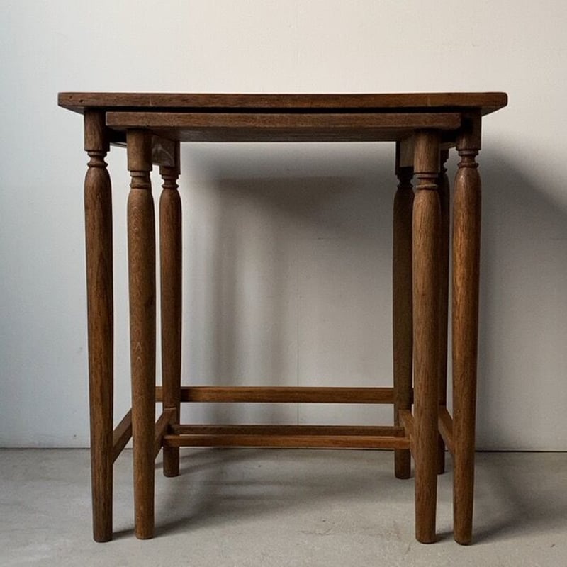 英国アンティーク木製ネストテーブル3台/収納式机/飾り棚/花台(89-81