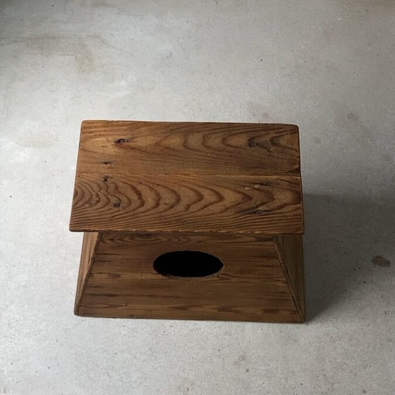 昭和期 木製踏台 丸穴屑入れ 杉無垢材 アンティークステップ 花台