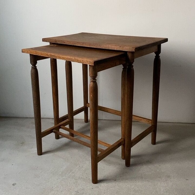 英国アンティーク木製ネストテーブル3台/収納式机/飾り棚/花台(89-81
